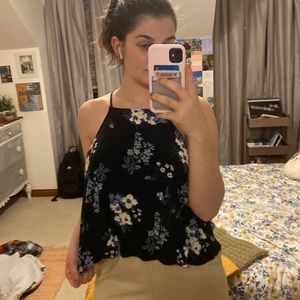 Black tank top w/ blue floral print